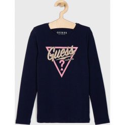 Guess Jeans - Longsleeve dziecięcy 118-175 cm. Niebieskie bluzki dziewczęce Guess Jeans, z nadrukiem, z elastanu, z okrągłym kołnierzem, z długim rękawem, długie, bez kaptura. W wyprzedaży za 59,90 zł.