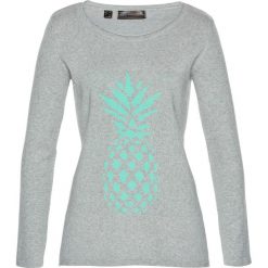Swetry klasyczne damskie: Sweter bonprix jasnoszary melanż – niebieski mentolowy