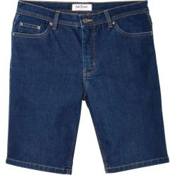Bermudy dżinsowe ze stretchem z poliestru z recyklingu, przyjazne dla środowiska bonprix ciemny denim. Niebieskie jeansy męskie bonprix, m, bez wzorów, z jeansu. Za 89,99 zł.