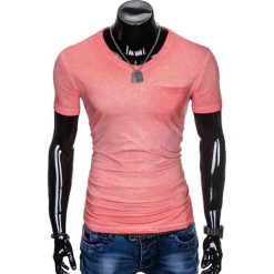 T-SHIRT MĘSKI BEZ NADRUKU S674 - KORALOWY. Pomarańczowe t-shirty męskie z nadrukiem marki Ombre Clothing, m, z bawełny. Za 24,99 zł.
