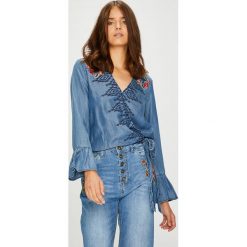 Desigual - Bluzka. Niebieskie bluzki damskie Desigual, s, z nadrukiem, z lyocellu, casualowe, bez kołnierzyka, z długim rękawem. W wyprzedaży za 179,90 zł.