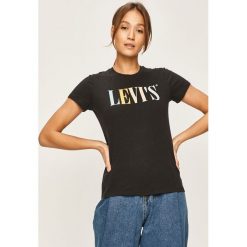 Levi's - T-shirt. Czarne bluzki damskie Levi's®, s, z nadrukiem, z bawełny, z okrągłym kołnierzem. W wyprzedaży za 79,90 zł.