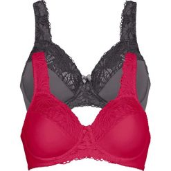 Biustonosz "minimizer" (2 szt.) bonprix czerwień granatu + antracytowy. Czerwone biustonosze bonprix, bez wzorów. Za 75,98 zł.