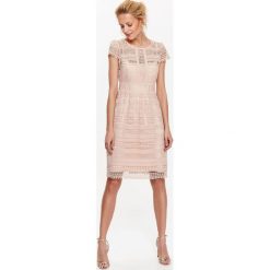 Koronkowa sukienka fit and flare. Różowe sukienki dziewczęce na lato, w koronkowe wzory, z koronki, eleganckie, krótkie, mini, rozkloszowane. W wyprzedaży za 59,99 zł.