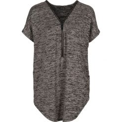 Shirt oversize z zamkiem bonprix beżowy melanż. Brązowe koszulki damskie bonprix, bez wzorów, bez kołnierzyka, bez rękawów. Za 89,99 zł.