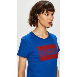 Levi's - Top. Niebieskie bluzki damskie marki Levi's®, s, z nadrukiem, z bawełny, casualowe, z okrągłym kołnierzem, z krótkim rękawem. Za 99,90 zł.