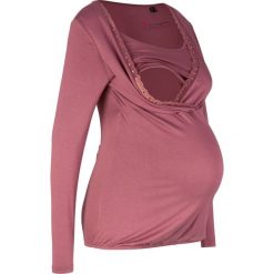 Shirt ciążowy i do karmienia, z koronkową wstawką, długi rękaw bonprix jasny jeżynowy. Fioletowe bluzki ciążowe bonprix, bez wzorów, z koronki, bez kołnierzyka, z długim rękawem. Za 74,99 zł.