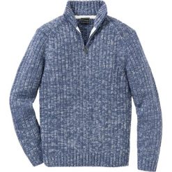 Sweter melanżowy ze stójką bonprix indygo melanż. Niebieskie swetry męskie bonprix, s, bez wzorów, z dzianiny, ze stójką, bez kaptura. Za 89,99 zł.