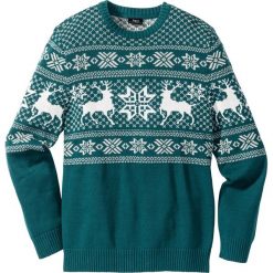 Swetry klasyczne męskie: Sweter w norweski wzór Regular Fit bonprix niebieskozielony morski