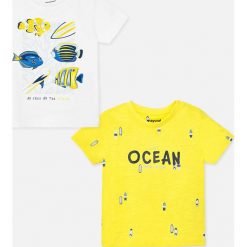 Mayoral - T-shirt dziecięcy (2 pack) 68-98 cm. Żółte t-shirty chłopięce Mayoral, z nadrukiem, z bawełny, bez rękawów. Za 82,90 zł.