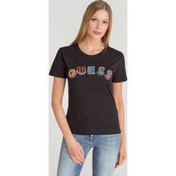 T-SHIRT RAINBOW GUESS. Czarne t-shirty damskie Guess, s, z aplikacjami, z bawełny, z okrągłym kołnierzem. Za 181,30 zł.