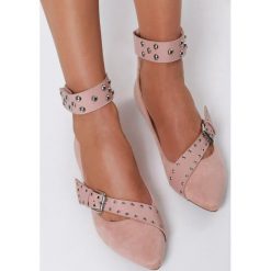 Różowe Balerinki Elegant Pleasure. Różowe baleriny damskie Renee, w paski, ze skóry, bez obcasa, na płaskiej podeszwie. Za 39,99 zł.