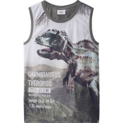 Koszulka na szerokich ramiączkach, z nadrukiem dinozaura bonprix szary melanż z nadrukiem. Szare koszule chłopięce bonprix, z nadrukiem, bez kołnierzyka, bez rękawów. Za 34,99 zł.