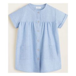 Mango Kids - Sukienka dziecięca Bati 80-104 cm. Niebieskie sukienki dziewczęce Mango Kids, bez wzorów, z bawełny, casualowe, z krótkim rękawem, krótkie, mini, proste. Za 89,90 zł.