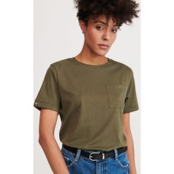T-shirt z bawełny organicznej - Khaki. Brązowe t-shirty damskie Reserved, s, bez wzorów, z bawełny, bez kołnierzyka. Za 24,99 zł.