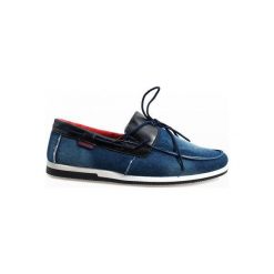 Granatowe eleganckie półbuty mokasyny AB108-1. Czarne buty wizytowe męskie ButyModne, na jesień, z jeansu, na sznurówki. Za 69,00 zł.