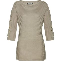 Sweter bonprix piaskowy. Brązowe swetry damskie bonprix, z aplikacjami, bez rękawów, bez kaptura. Za 59,99 zł.