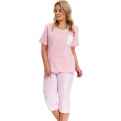 Piżama w kolorze jasnoróżowo-białym - t-shirt, spodnie. Białe piżamy damskie Doctor Nap, xl, w paski. W wyprzedaży za 79,95 zł.