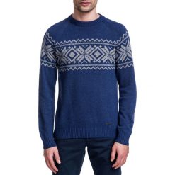 Sweter LEONE SWNR000336. Niebieskie swetry męskie Giacomo Conti, na zimę, m, bez wzorów, z wełny, bez kołnierzyka, bez kaptura. Za 299,00 zł.