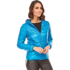 Kurtka puchowa w kolorze niebieskim. Niebieskie kurtki damskie pikowane marki Snowie Collection, s, z puchu. W wyprzedaży za 159,95 zł.