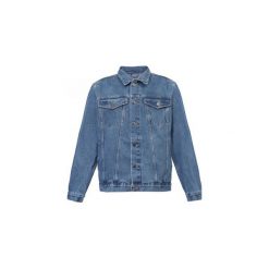 JEANSOWA KURTKA STONED WASHED TRUCKER. Niebieskie kurtki męskie The Hive, xl, bez wzorów, z jeansu, bez kaptura. Za 349,00 zł.