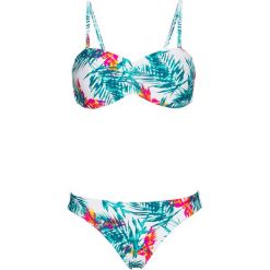 Bikini bandeau (2 części) bonprix biało-turkusowy z nadrukiem. Białe bikini bonprix, z nadrukiem. Za 89,99 zł.
