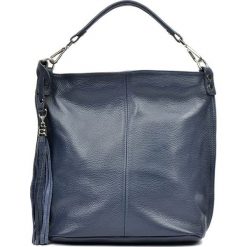 Shopper bag damskie: Skórzana torebka w kolorze granatowym – (S)32,5 x (W)37 x (G)14 cm