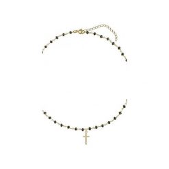 Srebrny pozłacany naszyjnik choker z czarnymi onyksami i krzyżykiem. Żółte naszyjniki damskie marki Atdiament, z onyksem, srebrne. Za 139,00 zł.