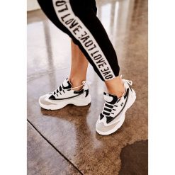 Biało-Czarne Sneakersy Stretch Right Up. Białe sneakersy damskie marki other, z materiału. Za 99,99 zł.