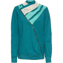 Bluza rozpinana bonprix kobaltowo-turkusowy melanż. Niebieskie bluzy damskie marki bonprix, bez wzorów, bez rękawów, bez kaptura. Za 89,99 zł.