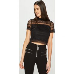 Guess Jeans - Top. Czarne bluzki damskie Guess Jeans, s, w koronkowe wzory, z elastanu, z golfem. W wyprzedaży za 129,90 zł.
