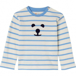 Koszulka w kolorze niebiesko-kremowym. Białe t-shirty chłopięce z długim rękawem marki Steiff, z aplikacjami. W wyprzedaży za 49,95 zł.