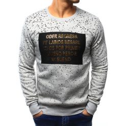 Bluzy męskie: Bluza męska bez kaptura z nadrukiem szara (bx3115)