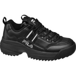 Czarne sneakersy damskie Fila na masywnej podeszwie Fila czarne. Czarne sneakersy damskie Fila, z gumy. Za 199,90 zł.