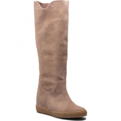 Kozaki R.POLAŃSKI - 0980 Cappucino 42 Zamsz. Brązowe buty zimowe damskie marki R.Polański, z materiału, przed kolano, na wysokim obcasie, na obcasie. W wyprzedaży za 279,00 zł.