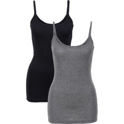 Topy damskie: Top (2 szt. w opak.) bonprix czarny + szary melanż