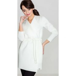 Ecru Lekka Kurtka z Wolnymi Połami Przewiązana Paskiem. Kurtki damskie KATRUS, xl, bez wzorów, z elastanu. Za 155,90 zł.