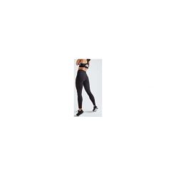 Legginsy fitness kardio 500 damskie. Czarne legginsy sportowe damskie DOMYOS, s, w paski, z elastanu, na fitness i siłownię. Za 89,99 zł.