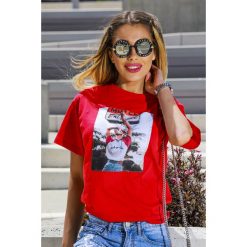 Damski t-shirt MICHA. Czerwone bluzki damskie Damski t-shirt MICHA, s, bez wzorów, bez kołnierzyka, bez rękawów. W wyprzedaży za 39,00 zł.