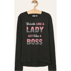 Blukids - Longsleeve dziecięcy 140-170 cm. Szare bluzki dziewczęce Blukids, z nadrukiem, z bawełny, z okrągłym kołnierzem, z długim rękawem, długie, bez kaptura. Za 29,90 zł.
