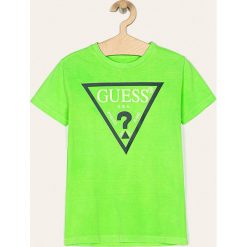 Guess Jeans - T-shirt dziecięcy 104-175 cm. Żółte t-shirty chłopięce Guess Jeans, z nadrukiem, z bawełny, bez rękawów. Za 99,90 zł.
