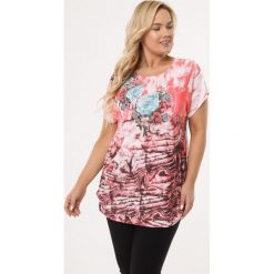 Koralowa Bluzka Beghost. Pomarańczowe bluzki damskie Born2be, xl, bez wzorów, z jeansu, eleganckie, z okrągłym kołnierzem, z krótkim rękawem. Za 59,99 zł.