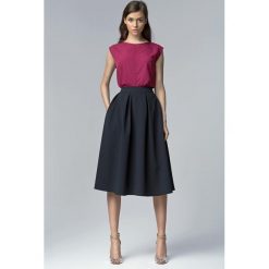 Granatowa Modna Rozkloszowana Spódnica Midi. Niebieskie spódniczki damskie Molly.pl, s, bez wzorów, z tkaniny, długie, midi, rozkloszowane. Za 108,90 zł.