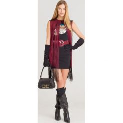 SUKIENKA ELISABETTA FRANCHI. Czarne sukienki damskie Elisabetta Franchi, na imprezę, z aplikacjami, z okrągłym kołnierzem, z długim rękawem, długie, mini. Za 1174,50 zł.