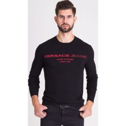 SWETER VERSACE JEANS. Czarne swetry męskie xl, z wełny, z okrągłym kołnierzem. Za 464,50 zł.