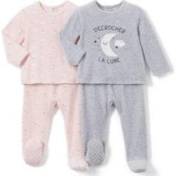 Dwuczęściowa piżama welurowa 0 miesięcy-3 lata (dwupak). Czerwone bielizna dziewczęca marki La Redoute Collections, z bawełny. Za 124,70 zł.