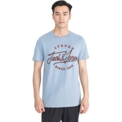Jack & Jones Pex Koszulka Niebieski. Niebieskie podkoszulki męskie Jack & Jones, l, z nadrukiem, z bawełny, bez kołnierzyka, z krótkim rękawem, krótkie. Za 56,95 zł.