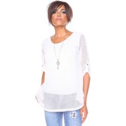 Sweter "Elite" w kolorze białym. Białe swetry klasyczne damskie marki Saint Germain Paris, s, z dzianiny, z asymetrycznym kołnierzem. W wyprzedaży za 105,95 zł.