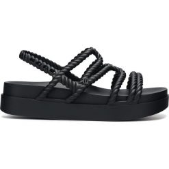 Melissa Dance + Salinas Sandały Czarny. Czarne koturny damskie Melissa, w paski, z materiału, bez obcasa, na koturnie, z paskami. Za 388,95 zł.