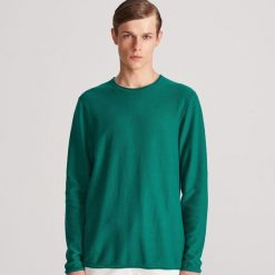 Bawelniany sweter - Zielony. Zielone swetry męskie Reserved, s, bez wzorów, z bawełny, bez kołnierzyka, bez kaptura. Za 79,99 zł.